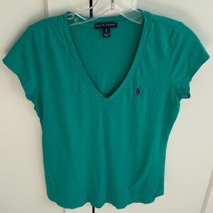 Ralph Lauren Turquoise V-Neck Short Sleeve Tee